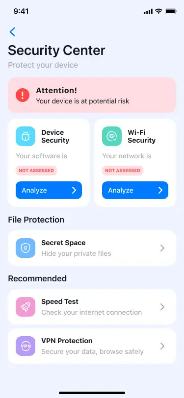 Security center with device protection options